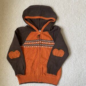 Gymboree pumpkin fair isle zip-up hoodie sweater in brown and orange